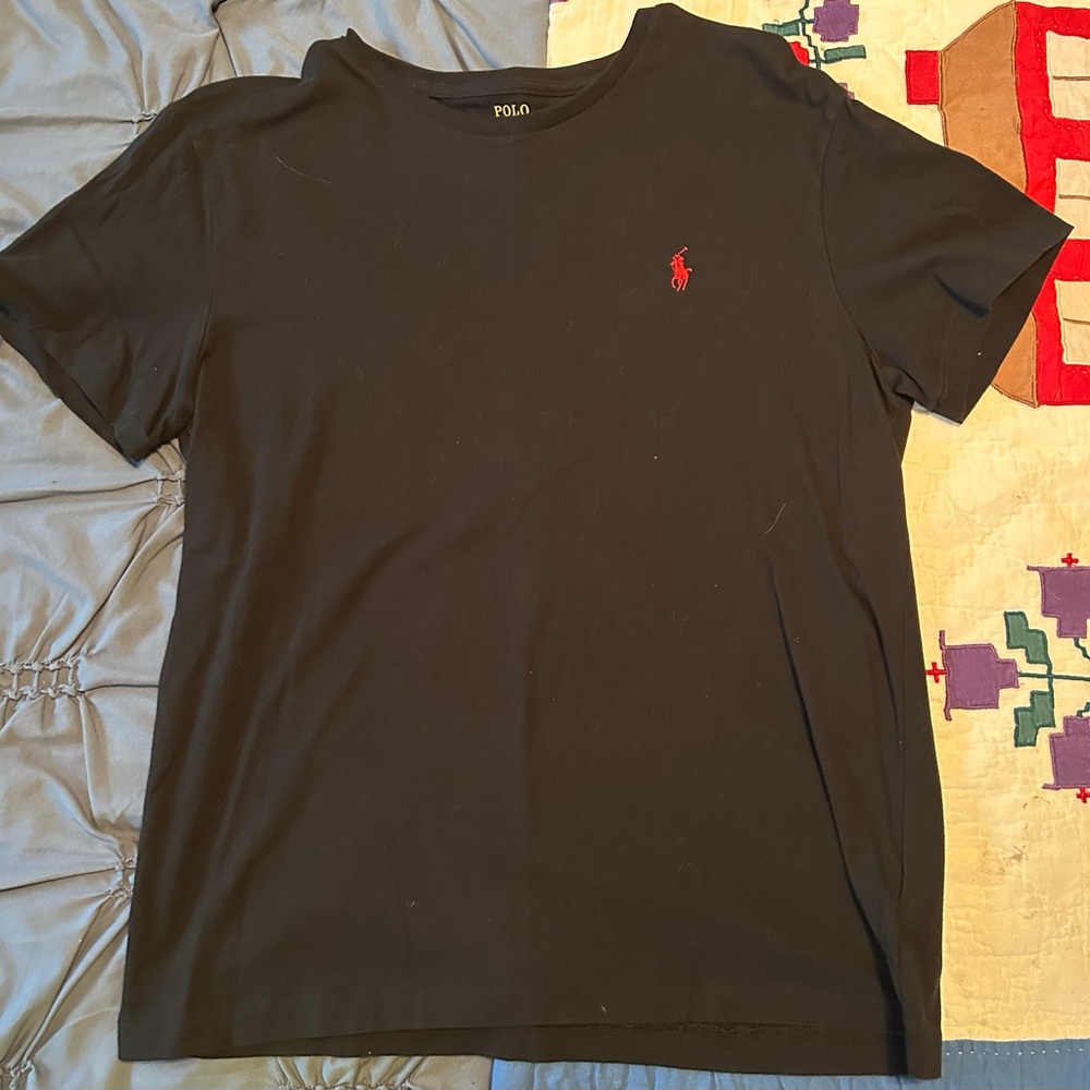 Polo by Ralph Lauren Black Crew Neck T-Shirt with Red Pony
